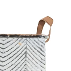 Set Of 3 Rustic Whitewashed Pattern Galvanized Metal Decorative Storage Bins With Faux Leather Handles - Foreside Home And Garden 10 Set Of 3 Rustic Whitewashed Pattern Galvanized Metal Decorative Storage Bins With Faux Leather Handles - Foreside Home And Garden -Storage Store GUEST d29201cf 5aa9 439e a5d2 5dd367563954