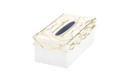 White Tissue Box Gold Mesh Design On Cover