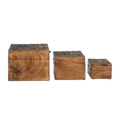 Set Of 3 Rustic Carved Mango Wood Boxes - Olivia & May -Storage Store GUEST d50bfda9 9460 4090 9ff0 f49f68d25294
