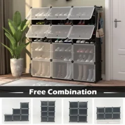 Costway Portable Shoe Rack Organizer 12-Cube 48 Pair Shoe Shelf Storage Cabinet W/Hook -Storage Store GUEST d53a2dd0 3dae 4add a85f 8f3153ce9a38