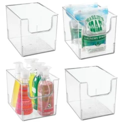 MDesign Open Front Plastic Storage Bin For Cube Furniture, 12" W, 4 Pack - Clear -Storage Store GUEST d788c93d aceb 4af0 abd2 8d2b85435ec1