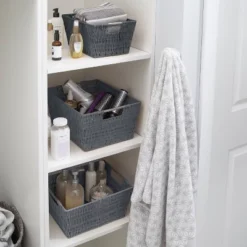 Simplify 3pc Rattan Tote Set With Sterling Silver Handles Charcoal -Storage Store GUEST dac1a4c4 3a8f 46ce 8a84 3a644354793b