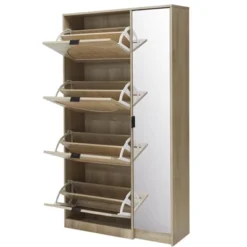 Arina 63.9'' H X 37'' W X 9.45'' D Farmhouse Natural Rattan Shoe Cabinet For 16 Pairs Design Mirror With 4 Flip Down Drawers - The Pop Maison -Storage Store GUEST e0674a66 69d2 433e 93a8 660dd6ee81f8 1