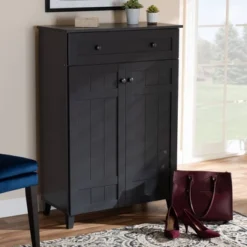 Shelf Wood Shoe Storage Cabinet With Drawer Glidden Finished Black - Baxton Studio 12 Shelf Wood Shoe Storage Cabinet With Drawer Glidden Finished Black - Baxton Studio -Storage Store GUEST e0e92382 0218 4ab7 8933 6385ef130cb9