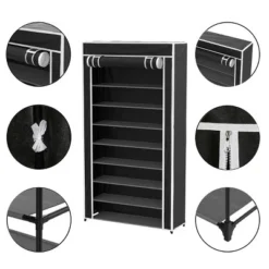 Hastings Home Freestanding Tiered Shoe Rack With Dust Cover - Black