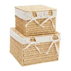 Juvale Juvale 2-Pack Storage Basket With Lids, Wicker Shelf Baskets For Bathroom Organization And Home Décor (2 Sizes) -Storage Store GUEST e1d7cacd c329 4efc 9314 7c085d43fb71