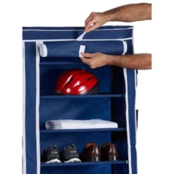 Home Basics 8 Tier Portable Polyester Shoe Closet, Navy -Storage Store GUEST e349678b fa22 4b9a 89a3 4ccf47d64b24