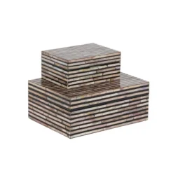 Set Of 2 Wooden Boxes With Pattern - Olivia & May -Storage Store GUEST e49e97ac a0f2 408f bbc0 800b60487e6e