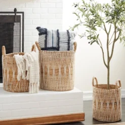 3pk Banana Leaf Storage Basket Brown - Olivia & May
