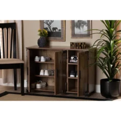 3 Door Cyrille Wood Shoe Cabinet Brown - Baxton Studio -Storage Store GUEST e69a7cc8 83cc 4b03 a376 2c8b26b78da4