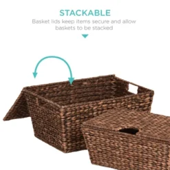 Best Choice Products Set Of 2 XL Water Hyacinth Woven Tapered Storage Basket Chests W/ Attached Lid, Handle Hole -Storage Store GUEST e6cb8a6e 9650 4d64 bdb1 658863cd6b5c