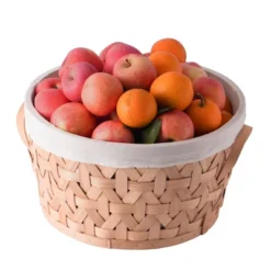 Vintiquewise Wooden Round Display Basket Bins, Lined With White Fabric, Food Gift Basket, Large -Storage Store GUEST e87ef8c5 b6bd 46c2 bd78 566c1aa1834c