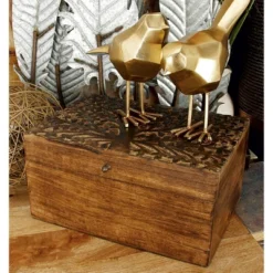 Set Of 3 Rustic Carved Mango Wood Boxes - Olivia & May