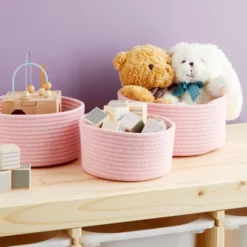 Farmlyn Creek 3-Pack Cotton Woven Baskets For Storage, Pink Rope Montessori Organizer Set For Storing Supplies ( 3 Sizes In Small, Medium And Large) -Storage Store GUEST eb3f6b98 2a3b 4d3b b3ad 7f68f2811dfc