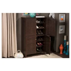 Winda Modern And Contemporary 4-Door Wooden Entryway Shoes Storage Cabinet - Dark Brown - Baxton Studio -Storage Store GUEST ec6aab58 0825 4986 b4f6 260d7d1e8d0e