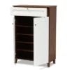 Coolidge 5 Shelf Wood Shoe Cabinet With Drawer White/Walnut - Baxton Studio