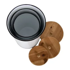 Set Of 3 White Enamel Metal Lidded Decorative Storage Canisters - Foreside Home & Garden -Storage Store GUEST effc1cdb a17b 4adc 88f1 a4a6d08c8789