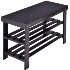 Tangkula 3 Tier Shoe Rack Storage Shelf Bamboo Furniture