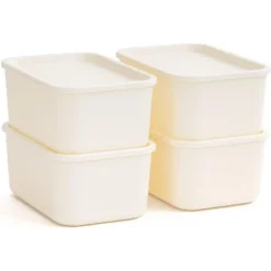 IRIS USA 4Pack Stackable Lidded Basket Storage Organizer Bins, Off White -Storage Store GUEST f3e69119 0c7f 4014 ad4a 9ef9d7e4adbd