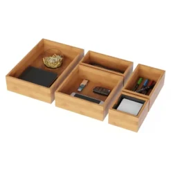 Drawer Organizer -5 Compartment Modular Natural Wood Bamboo Space Saver Tray Storage For Kitchen, Office, Bedroom And Bathroom By Hastings Home -Storage Store GUEST f541f727 8324 4ba5 8d24 af46b882a708