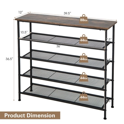 Shoe Rack 5-Tier Shoe Storage Organizer W/4 Metal Mesh Shelves For 16-20 Pairs 3 Shoe Rack 5-Tier Shoe Storage Organizer W/4 Metal Mesh Shelves For 16-20 Pairs - Image 3