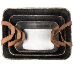Set Of 3 Rustic Whitewashed Pattern Galvanized Metal Decorative Storage Bins With Faux Leather Handles - Foreside Home And Garden 12 Set Of 3 Rustic Whitewashed Pattern Galvanized Metal Decorative Storage Bins With Faux Leather Handles - Foreside Home And Garden -Storage Store GUEST f69ee4a3 3163 44f0 ba99 170499ada5be