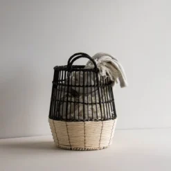 Natural Woven Black Rattan, Rope & Metal Basket - Foreside Home & Garden -Storage Store GUEST f9d882b4 f538 4696 8323 8bf6c0322e47