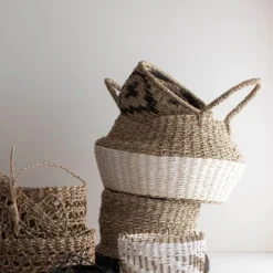 White Rope & Seagrass Belly Basket - Foreside Home & Garden -Storage Store GUEST fc6f5269 3bdb 4c3f 9e40 9f5d5ee1c3bd