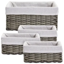 Farmlyn Creek Set Of 4 Wicker Storage Baskets With Liners For Shelves, Decorative Woven Nesting Bins For Organizing Pantry, 2 Sizes (Grey) -Storage Store GUEST fccec089 ab0d 4b8c 9201 9a502be86005