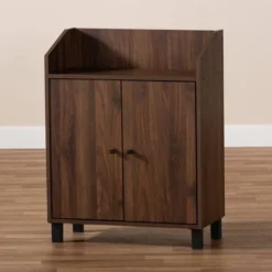 Rossin Walnut Finished 2 Door Wood Entryway Shoe Storage Cabinet With Open Shelf Brown - Baxton Studio -Storage Store GUEST ff4e4c61 5a0d 462a a45e 3e6efd32f6a0